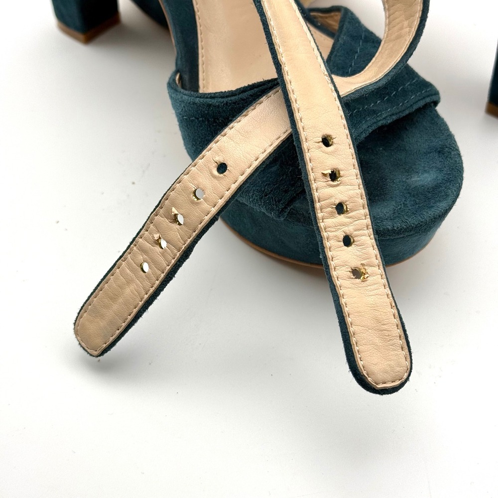 Vince Camuto Shayla Teal Blue Suede Platform Block Heel Sandals Womens 7.5 M - Picture 5 of 12